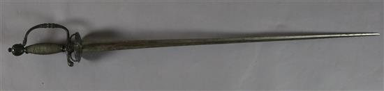 A 17th century English silver and steel hilt Horsemans sword, 37.5in.